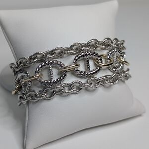 Vintage Two Tone Cable Chain Bracelet Chunky Statement Magnetic Clasp